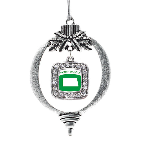 North Dakota Outline Square Charm Christmas / Holiday Ornament