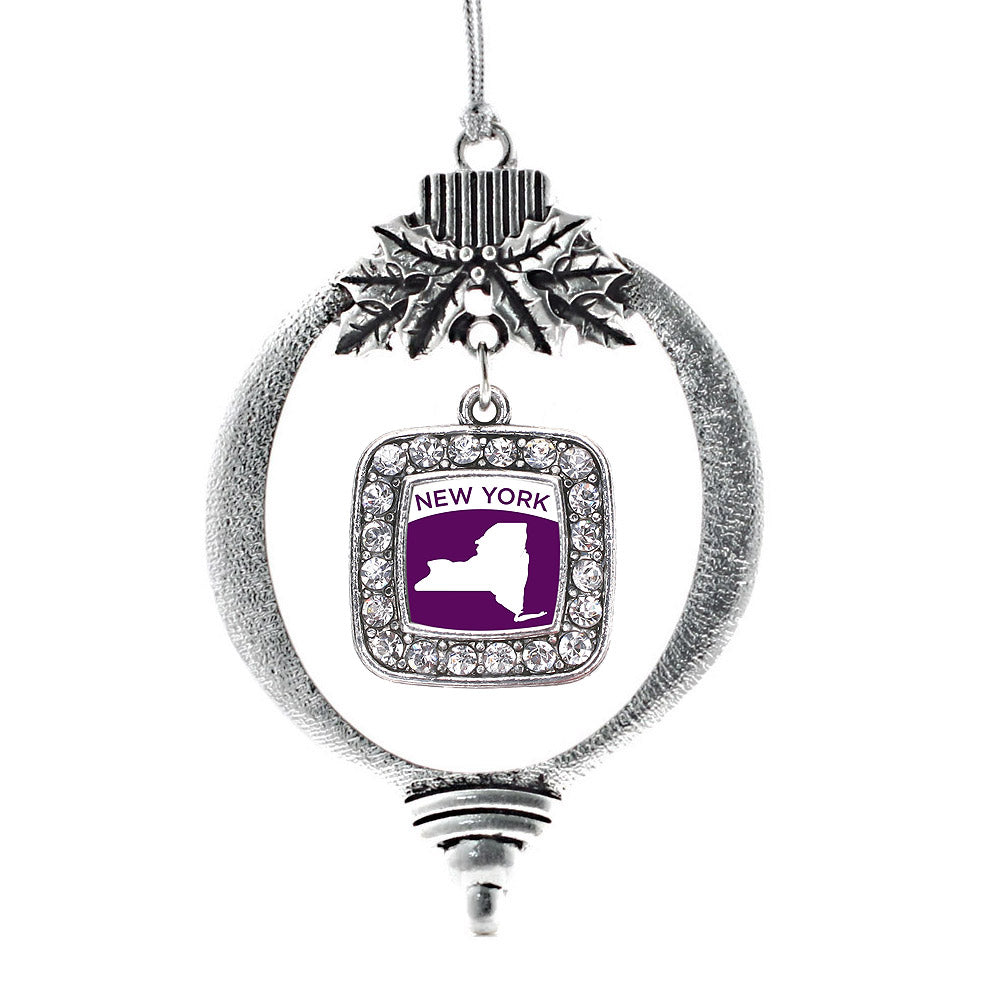 New York Outline Square Charm Christmas / Holiday Ornament