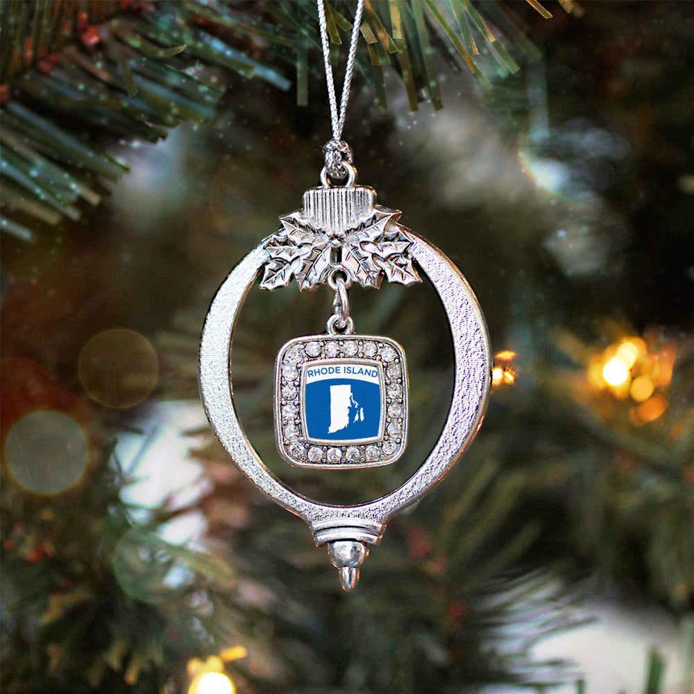 Rhode Island Outline Square Charm Christmas / Holiday Ornament