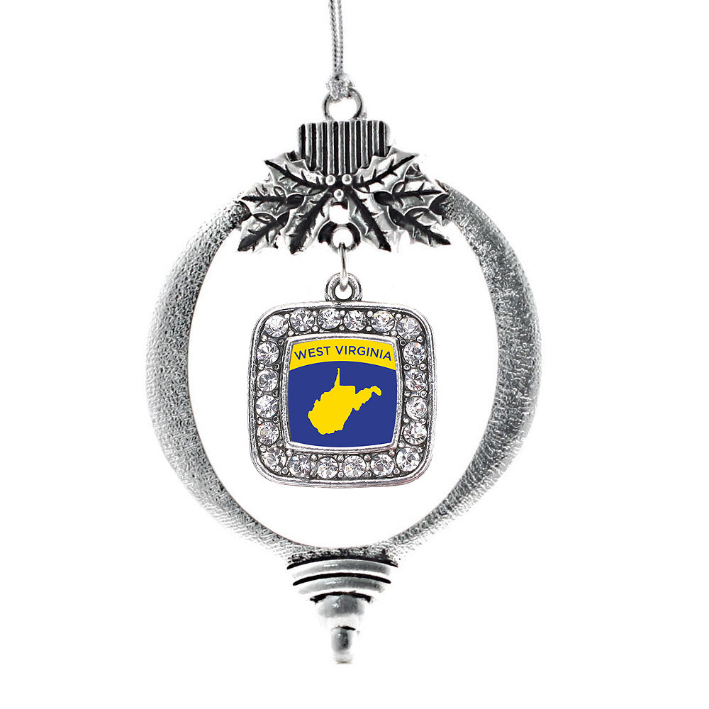 West Virginia Outline Square Charm Christmas / Holiday Ornament