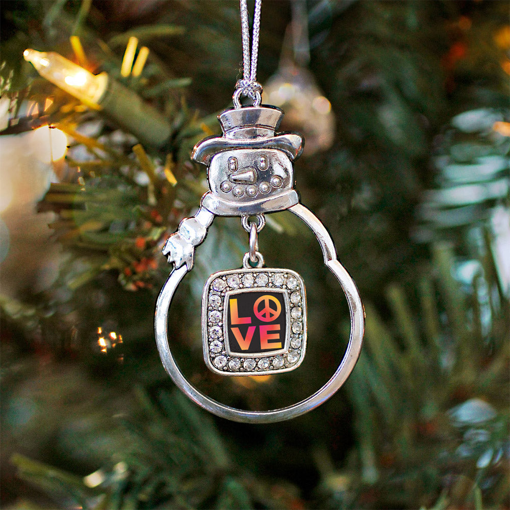 Peace And Love Square Charm Christmas / Holiday Ornament