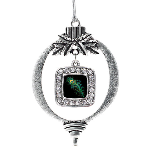 Peacock Feather Square Charm Christmas / Holiday Ornament