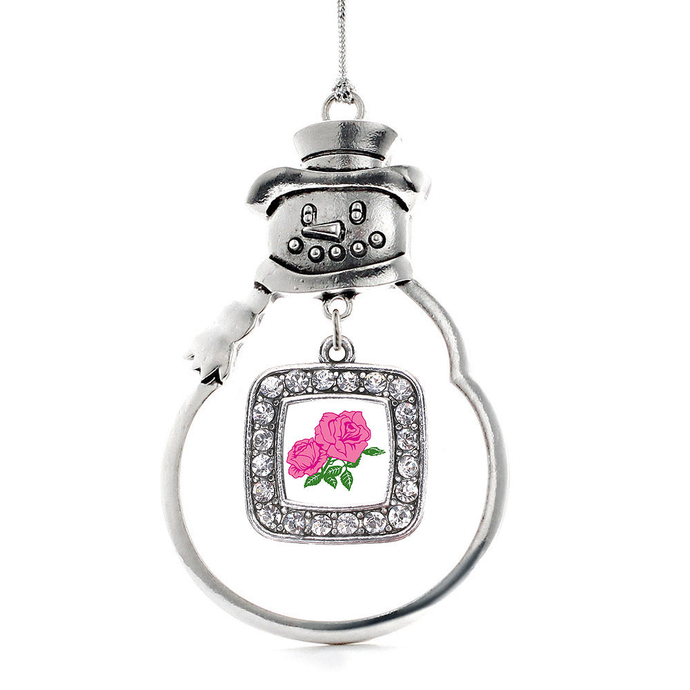 Pink Rose Square Charm Christmas / Holiday Ornament