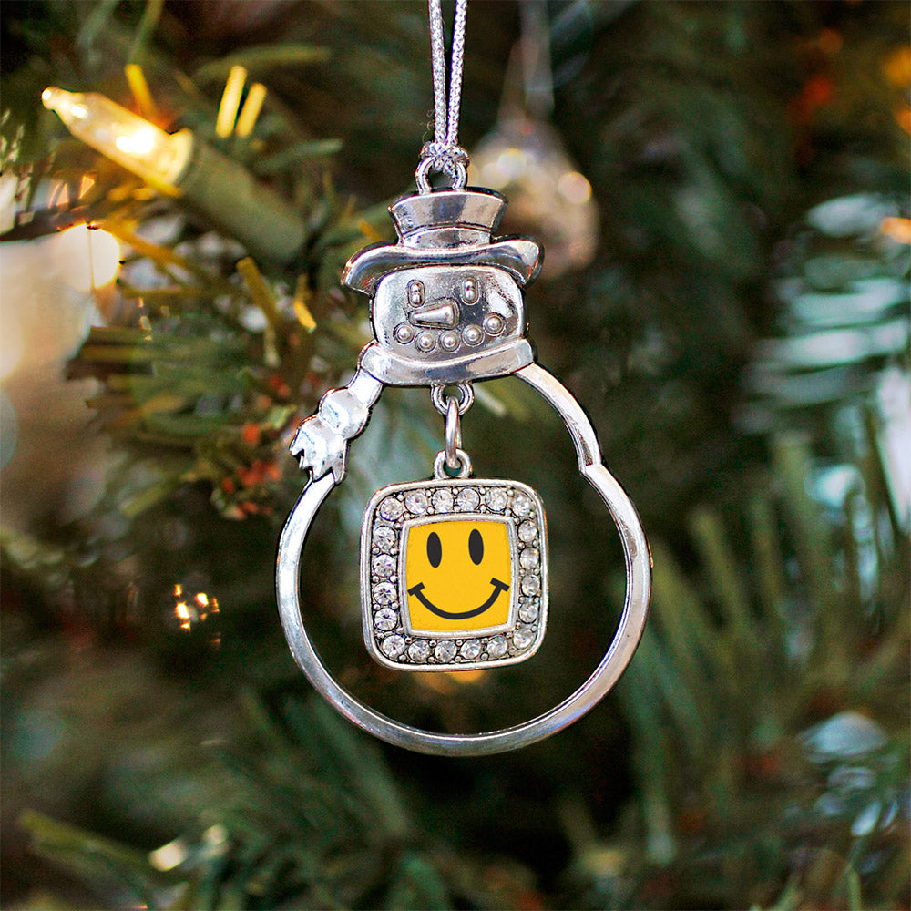Smiley Face Square Charm Christmas / Holiday Ornament
