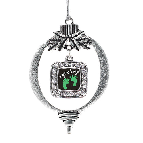 We're Expecting! Footprints Square Charm Christmas / Holiday Ornament