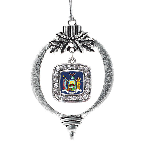 New York Flag Square Charm Christmas / Holiday Ornament