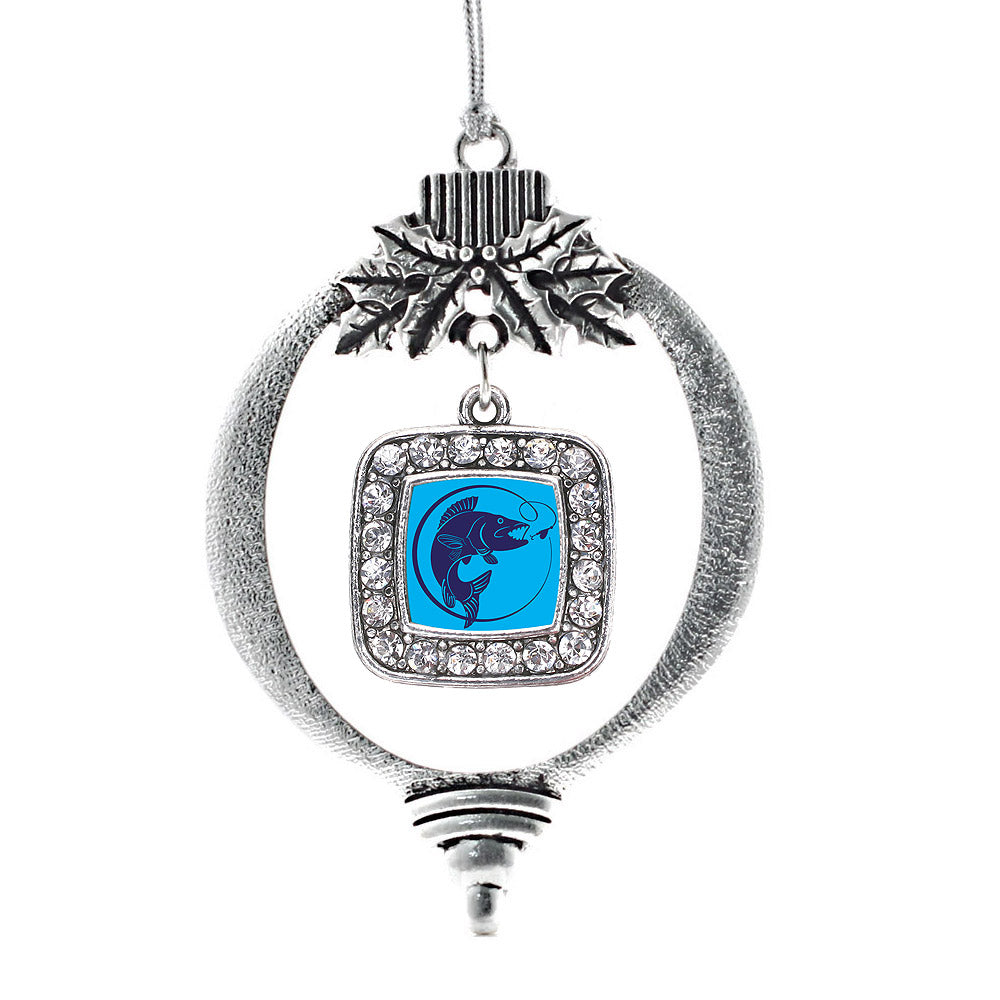 Blue Fishing Square Charm Christmas / Holiday Ornament
