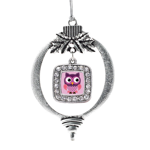 Cute Owl Square Charm Christmas / Holiday Ornament