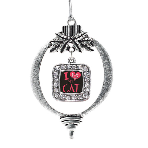 I Love My Cat Square Charm Christmas / Holiday Ornament