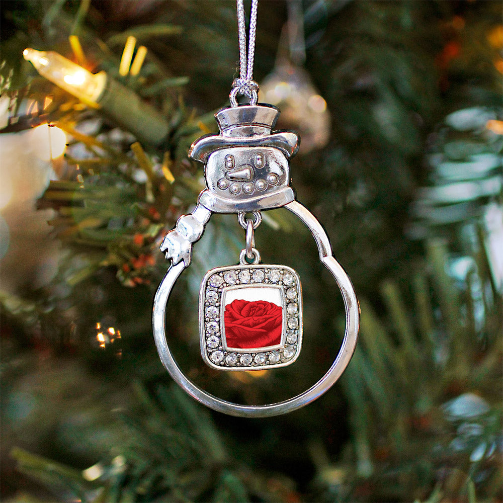 Red Rose Square Charm Christmas / Holiday Ornament