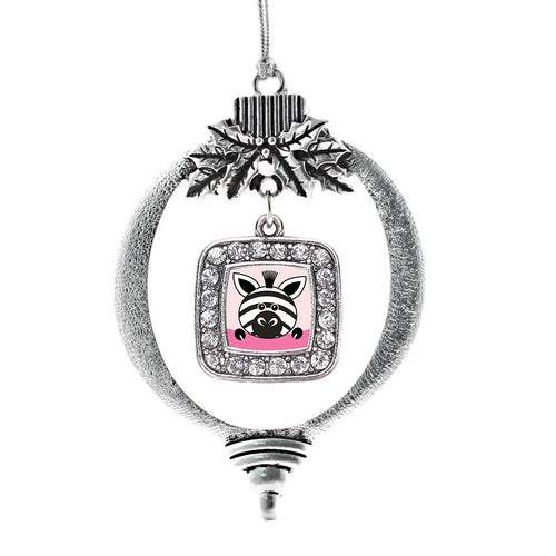 Peeking Zebra Square Charm Christmas / Holiday Ornament