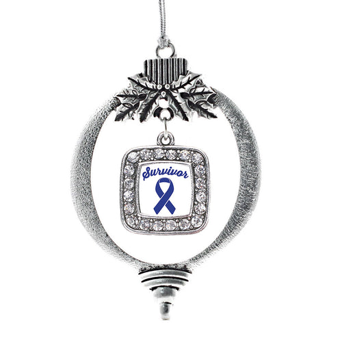 Blue Ribbon Survivor Square Charm Christmas / Holiday Ornament