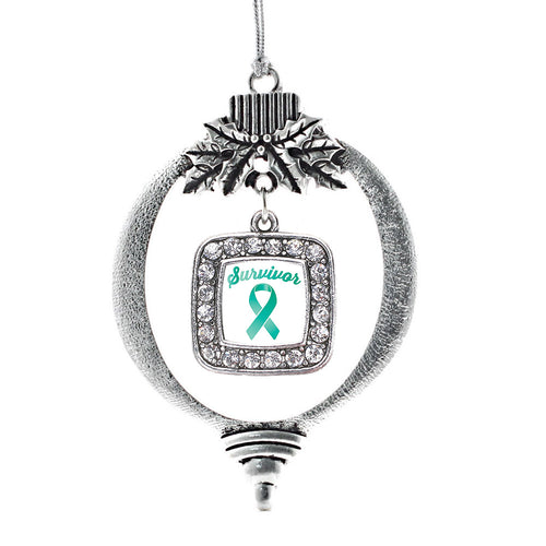 Teal Ribbon Survivor Square Charm Christmas / Holiday Ornament