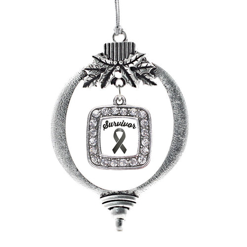 Black Ribbon Survivor Square Charm Christmas / Holiday Ornament