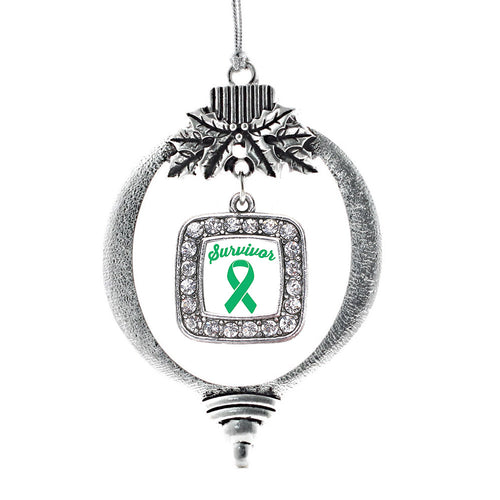 Green Ribbon Survivor Square Charm Christmas / Holiday Ornament