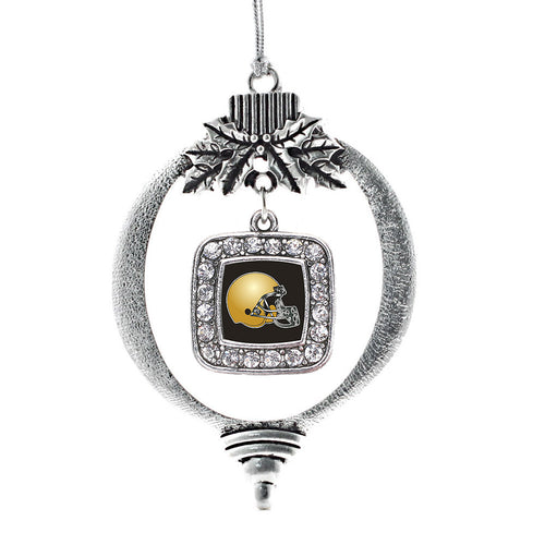 Black and Gold Team Helmet Square Charm Christmas / Holiday Ornament