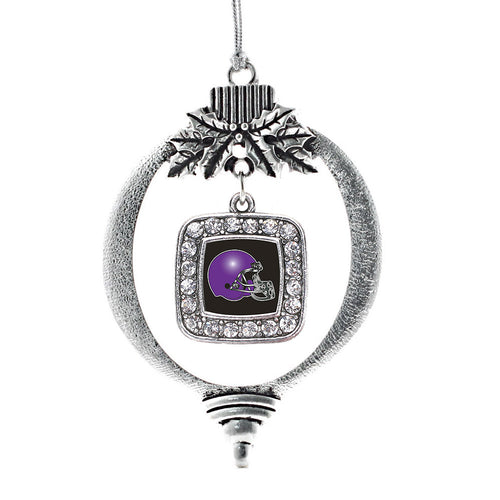 Black and Purple Team Helmet Square Charm Christmas / Holiday Ornament