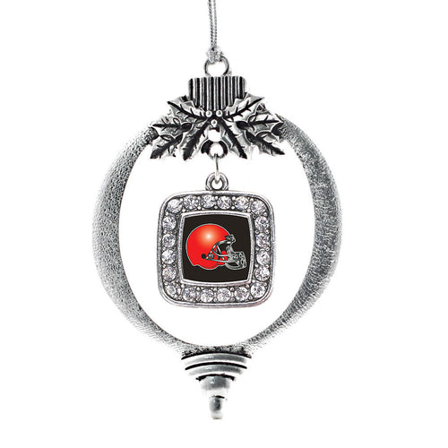 Black and Red Team Helmet Square Charm Christmas / Holiday Ornament