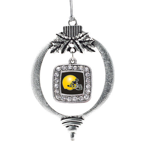 Black and Yellow Team Helmet Square Charm Christmas / Holiday Ornament
