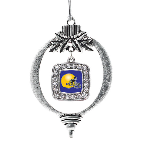 Blue and Yellow Team Helmet Square Charm Christmas / Holiday Ornament