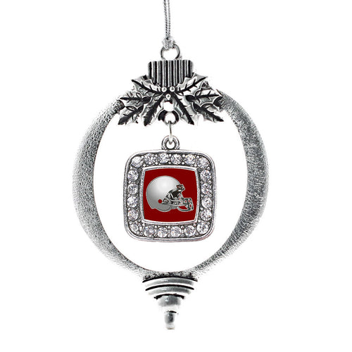 Burgundy and Grey Team Helmet Square Charm Christmas / Holiday Ornament