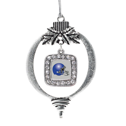 Grey and Blue Team Helmet Square Charm Christmas / Holiday Ornament