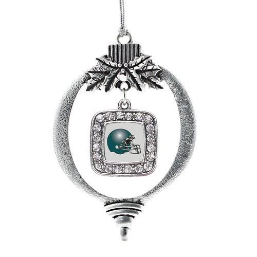 Grey and Turquoise Team Helmet Square Charm Christmas / Holiday Ornament