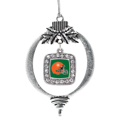 Green and Orange Team Helmet Square Charm Christmas / Holiday Ornament