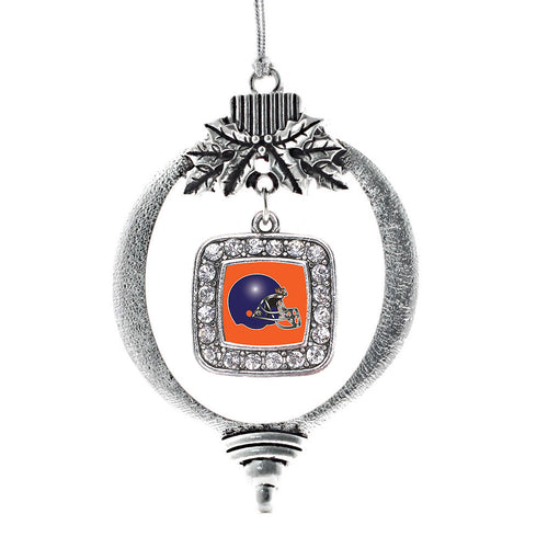 Orange and Blue Team Helmet Square Charm Christmas / Holiday Ornament