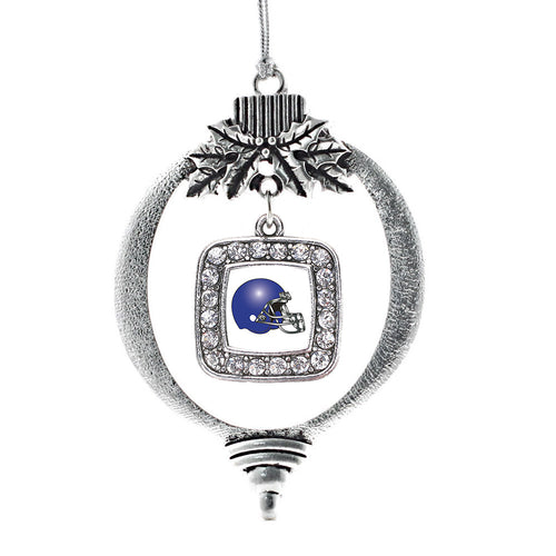 White and Blue Team Helmet Square Charm Christmas / Holiday Ornament