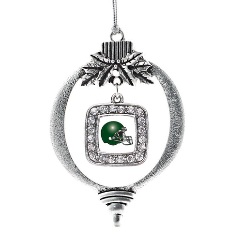 White and Green Team Helmet Square Charm Christmas / Holiday Ornament