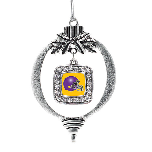 Yellow and Purple Team Helmet Square Charm Christmas / Holiday Ornament