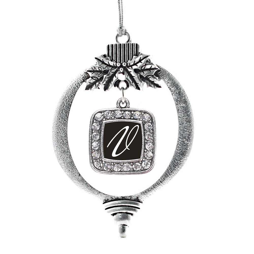 My Script Initials - Letter V Square Charm Christmas / Holiday Ornament