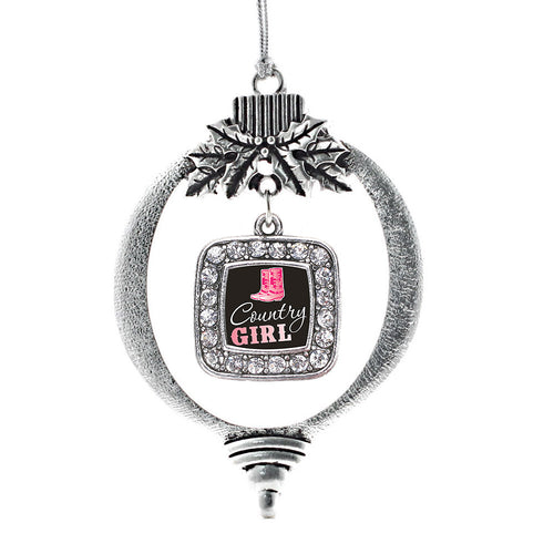 Country Girl Square Charm Christmas / Holiday Ornament