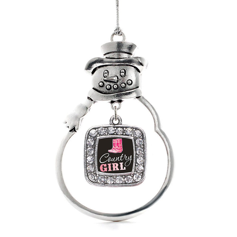 Country Girl Square Charm Christmas / Holiday Ornament