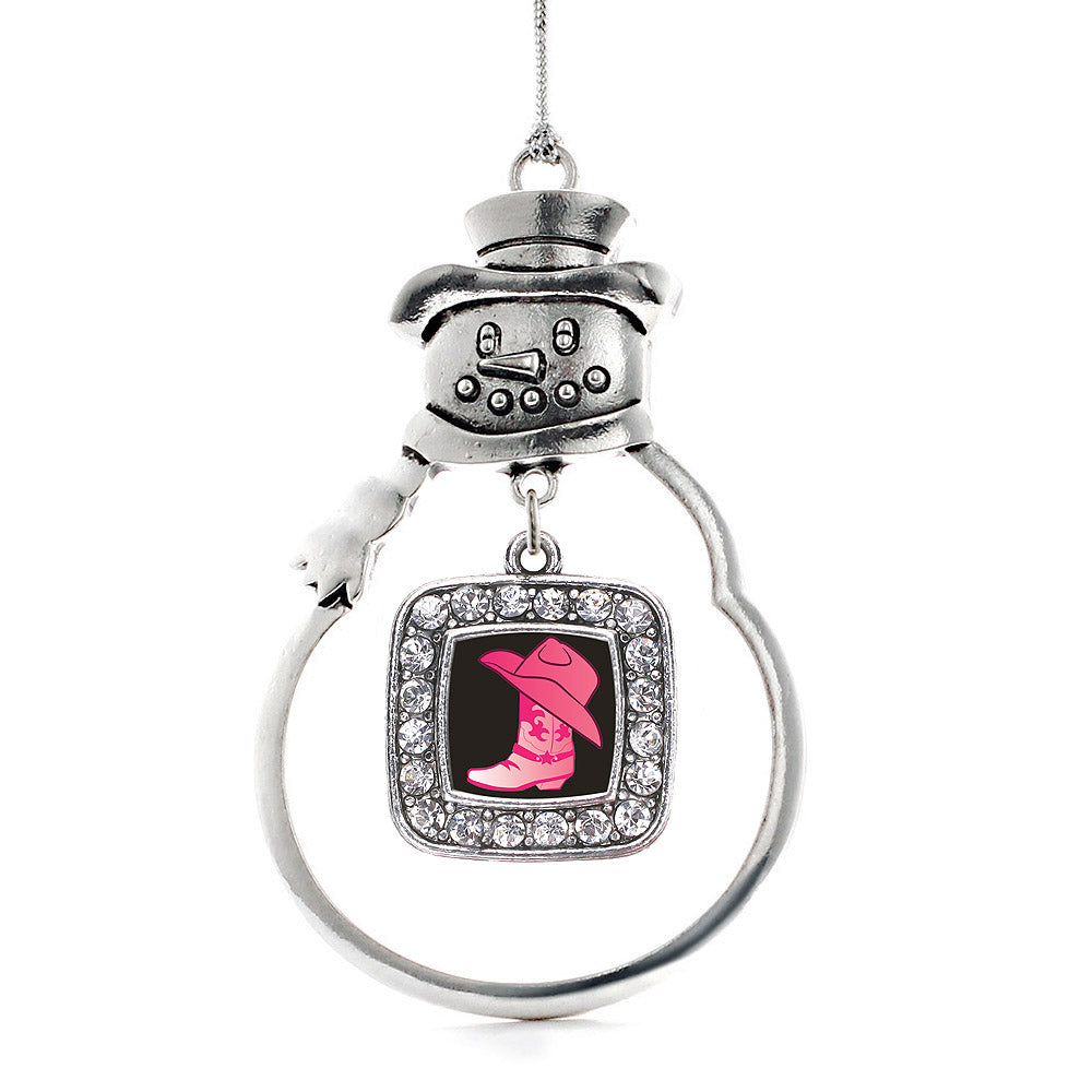 Cowgirl Boot Square Charm Christmas / Holiday Ornament