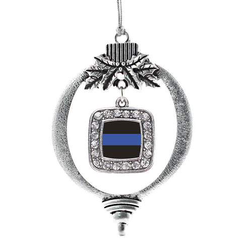 Blue Line Law Enforcement Support Square Charm Christmas / Holiday Ornament