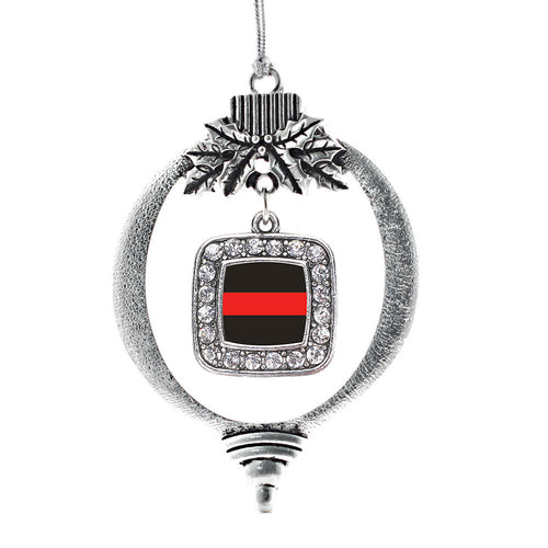 Thin Red Line Fire Department Support Square Charm Christmas / Holiday Ornament