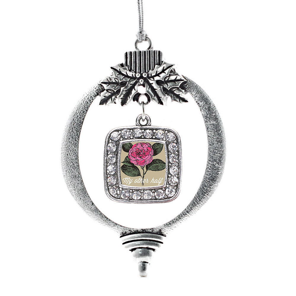 My Other Half Camellia Flower Square Charm Christmas / Holiday Ornament
