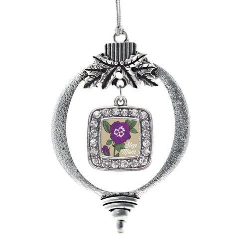 Step Mom Pansy Square Charm Christmas / Holiday Ornament