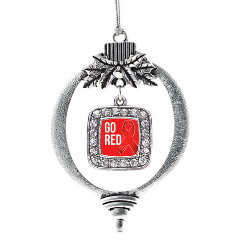 Go Red Heart Disease Awareness Square Charm Christmas / Holiday Ornament