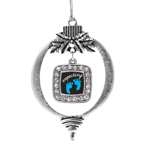 Expecting A Boy Footprints Square Charm Christmas / Holiday Ornament